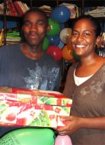 Cheron Rose Hardy the Founder of Hope Haven Orphanage in Cap Haitian distributing the Make Jesus Smile shoeboxes