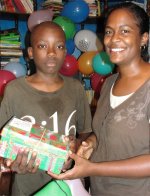 Cheron Rose Hardy the Founder of Hope Haven Orphanage in Cap Haitian distributing the Make Jesus Smile shoeboxes