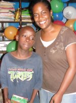 Cheron Rose Hardy the Founder of Hope Haven Orphanage in Cap Haitian distributing the Make Jesus Smile shoeboxes