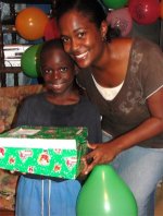 Cheron Rose Hardy the Founder of Hope Haven Orphanage in Cap Haitian distributing the Make Jesus Smile shoeboxes