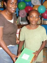 Cheron Rose Hardy the Founder of Hope Haven Orphanage in Cap Haitian distributing the Make Jesus Smile shoeboxes