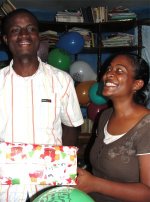Cheron Rose Hardy the Founder of Hope Haven Orphanage in Cap Haitian distributing the Make Jesus Smile shoeboxes