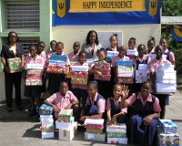 Students and head from Charles F Broome school in Barbados