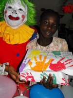 Annie the clown in the Methodist church in Petit Gouve