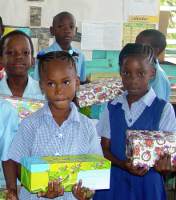 Half Moon Primary school in Barbados armed with their gifts for Haiti