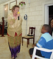 Pastor Sandra Moore in Barbados prophecying 