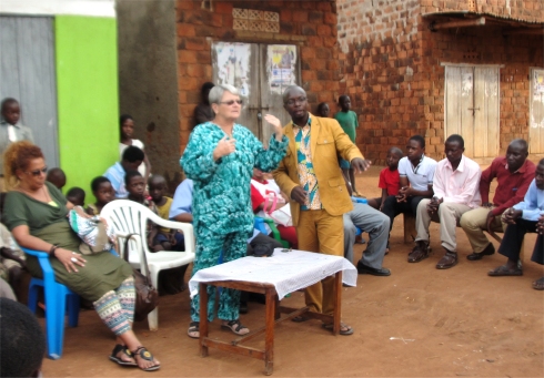 Rev Abraham Kisembo and Jenny at the Village Committee