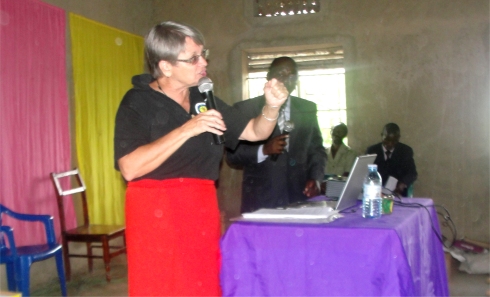 Jenny teaching at Nyangrongo Full Gospel Pastors seminar child evangelism and Moringa Community Project training