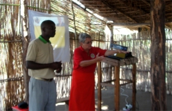 Jenny teaching at Uluwa ATBS Malawi Pastors seminar child evangelism and Moringa Community Project training