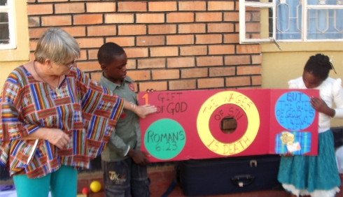 Jenny Tryhane on an Africa Mission Trip 2015 teaching Pastors seminar child evangelism and introducing the Moringa Community Project training