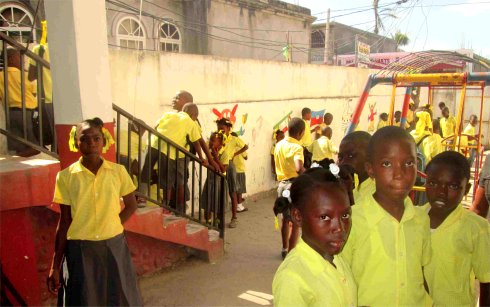 United Caribbean Trust Sawyer school distribution to help survivors of Hurricane Matthew in Haiti with Sawyer filtered clean water 