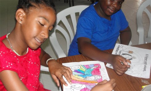 Follow Me Kids Discipleship childrens curriculum coloured by children at Mount Zions Mission Barbados