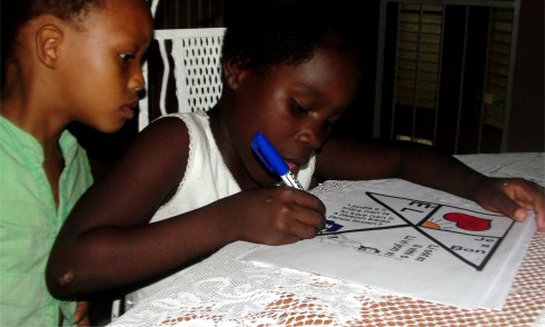 Follow Me Kids Discipleship Training curriculum visual aids created in Haiti by orphans at Yolanda Thurvil Foundation