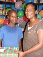Cheron Rose Hardy the Founder of Hope Haven Orphanage in Cap Haitian distributing the Make Jesus Smile shoeboxes