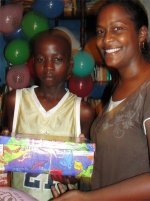 Cheron Rose Hardy the Founder of Hope Haven Orphanage in Cap Haitian distributing the Make Jesus Smile shoeboxes