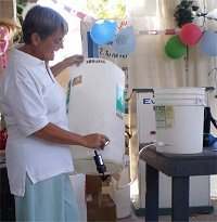 Seen here Jenny Tryhane, from Barbados teaching on hygiene and water safety.