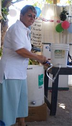 Seen here Jenny Tryhane, from Barbados teaching on hygiene and water safety.