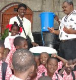 Children of Bethesda school receiving their Sawyer Filter Community Unit