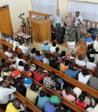 Pastor Janel joined the team in Bon Repos at the Yolanda Thervil Foundation to assist with the Sawyer Point One Water filter distribution 