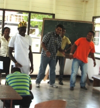 The students were trained using visual aids and drama.