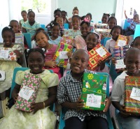 Abundant Life Assembly Sunday School with shoe boxes packed for the children of Haiti.