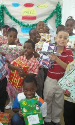 Abundant Life Assembly Sunday School with shoe boxes packed for the children of Haiti.