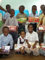 Abundant Life Assembly Sunday School with shoe boxes packed for the children of Haiti.