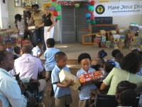 f Society Primary received decorated shoeboxes filled with toys and other goodies from the United Caribbean Trust