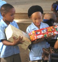 Society Primary received decorated shoeboxes filled with toys and other goodies from the United Caribbean Trust