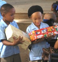 Society Primary received decorated shoeboxes filled with toys and other goodies from the United Caribbean Trust