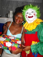 Annie the clown who travelled all the way from Barbados to join the team