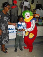 Annie the clown with Rev Maud in the Methodist church in Petit Gouve.