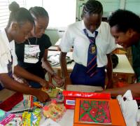 St Lucy Secondary School  pupils with Paulette Scantlebury UCT South America Co Ordinator