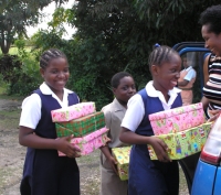 St Silus Primary School loading up the car with their many gifts