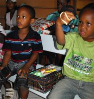 UCT distributing the Make Jesus Smile shoeboxes to Destiny Pre Primary Schools in Dominica thus activating the Child Sponsorship Program.