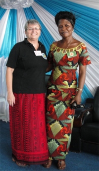Jenny with one of the host Pastors at Tanzania Calvary Tabernacle Church.