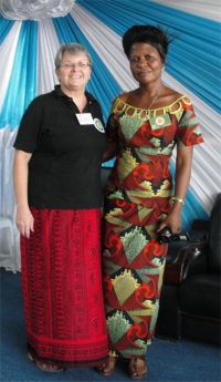 Jenny with one of the host Pastors at Tanzania Calvary Tabernacle Church.