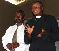 The first Uganda KIMI PowerClub leadership training was opened by Apostle Edmond Pinos seen here with Rev Israel at the Faith Power Pentecostal Church in Bundibugyo, Uganda.