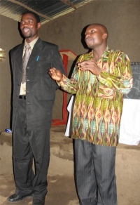 Pastor Tom seen here (right) with his brother in Christ Pastor David the Mbeya KIMI Coordinator during his training in Bundibugyo Uganda training headed by Pastor Laura.