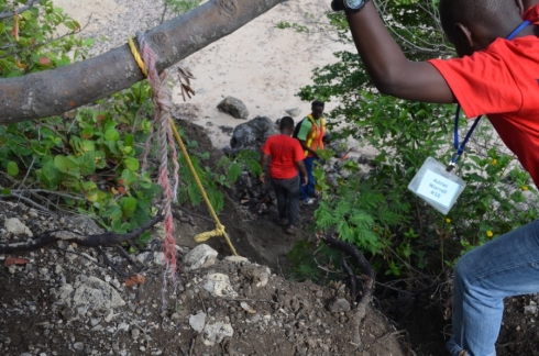 Climbing down to the railway line